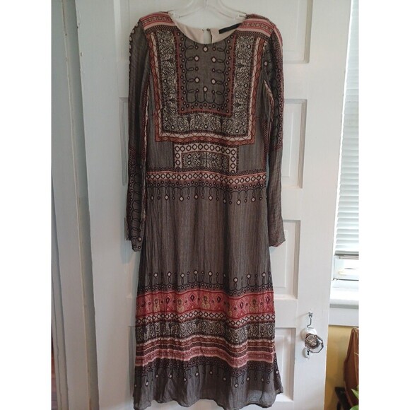 Zara Dresses & Skirts - Zara black paisley slim mididress M long sl. boho hippie whimsigoth ethnic flaw